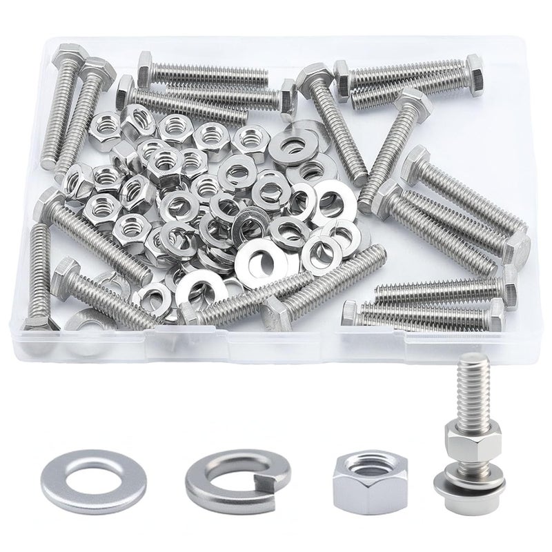 JROUTH 1/4-20 x1-1/2 Hex Head Screw Bolt(20 PCS), Lock Nuts,Flat & Lock Washers Kits,304 Stainless Steel 18-8,Fully Threaded - Image 1